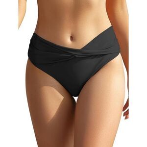 SHEKINI Women's Bikini Bottom Ruched Twist Front Cheeky Swimsuit Bottom- Medium